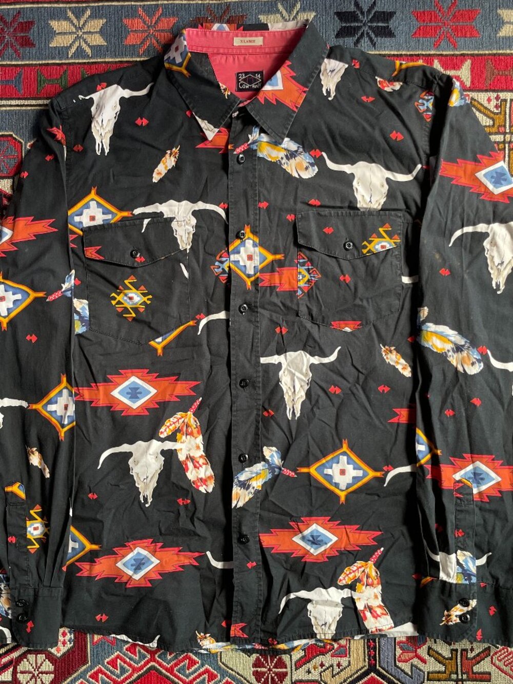 Vintage southwest cowboy Western shirt XL black Aztec print